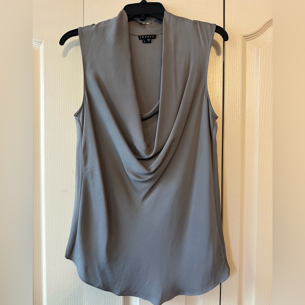 Theory Women’s Draped Cowl Neck Sleeveless Blouse - Gray Sz. S